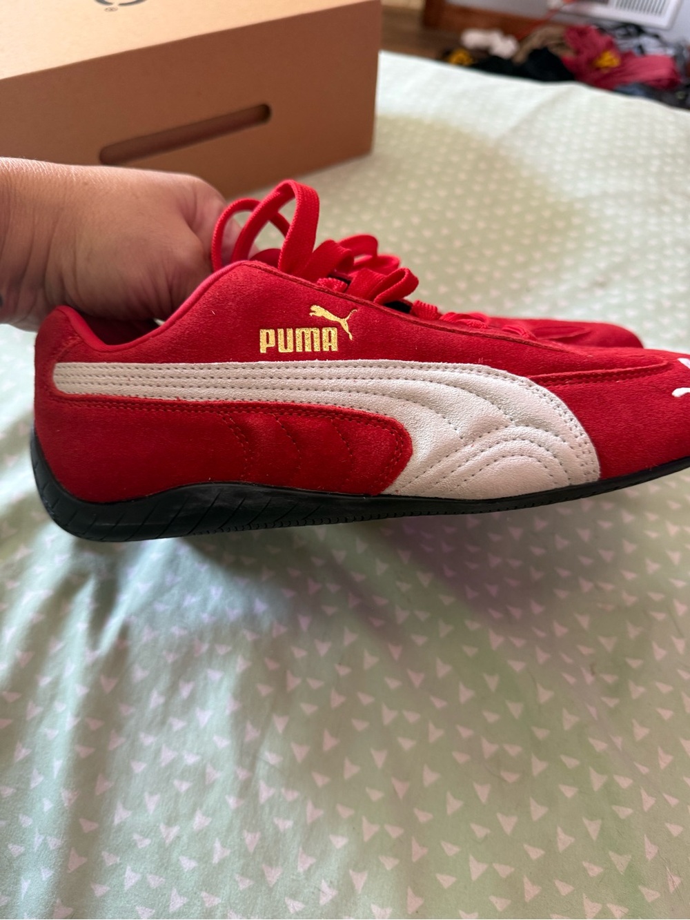 Puma Red Suede Sneakers with White Formstrip - Picture 2 of 5
